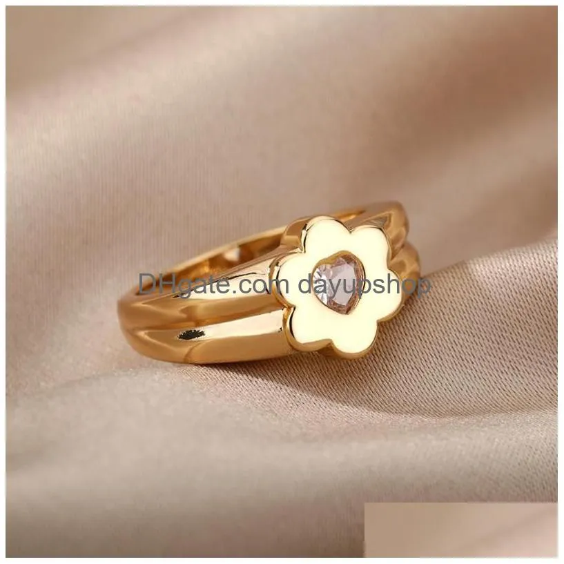 wedding rings pink zircon five-pointed star ring flower black round cubic zirconia gold for woman bride knuckle female jewelry