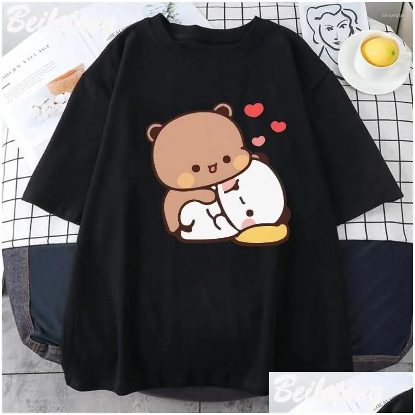 Women`s T Shirts Panda Bear Bubu Dudu Shirt Couple Tops Love You Cute Print Summer Short-Sleeved O-neck Cotton Casual Harajuku Woman