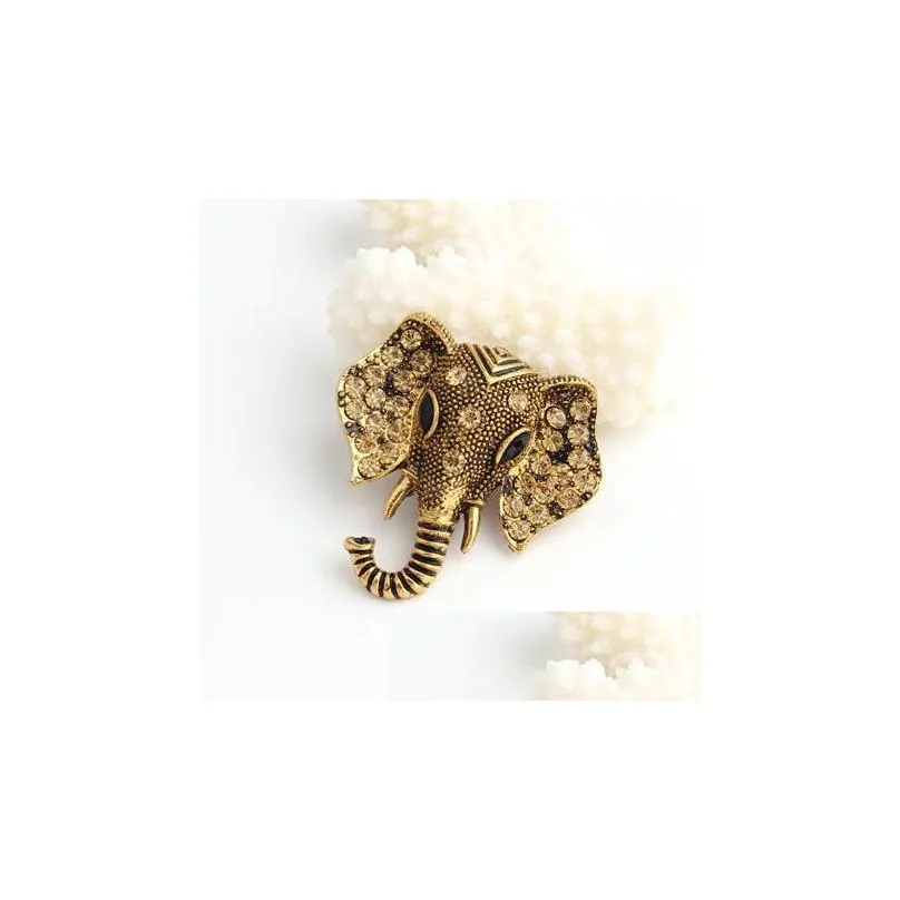 pins, brooches 1pc elephant brooch for man rhinestone vintage metal gold color scarf buckle pin up womens jewelry vestidos