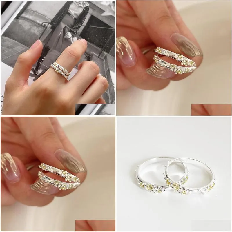 cluster rings shanice korean minimalist 925 sterling silver cz crystal zircon diamond shaped female ring niche ins net red