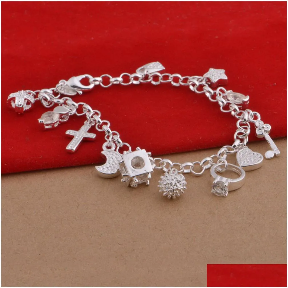 new silver bracelets multi pendant crystal bracelet for woman fashion jewelry gift