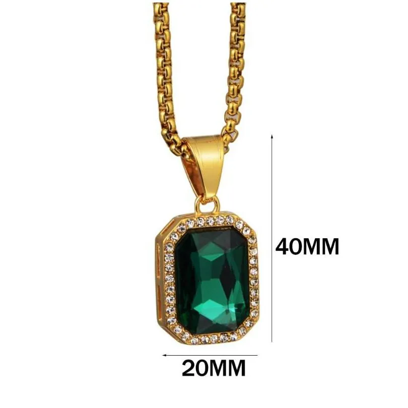 pendant necklaces hip hop iced out square male gold color stainless steel chains for men cz bling jewelry droppendant elle22