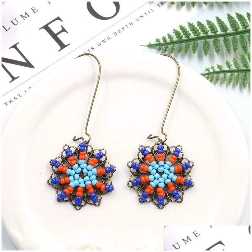 Rice beads hand-woven beaded earrings Bohemia statement drop beads earrings with women allergy-free.