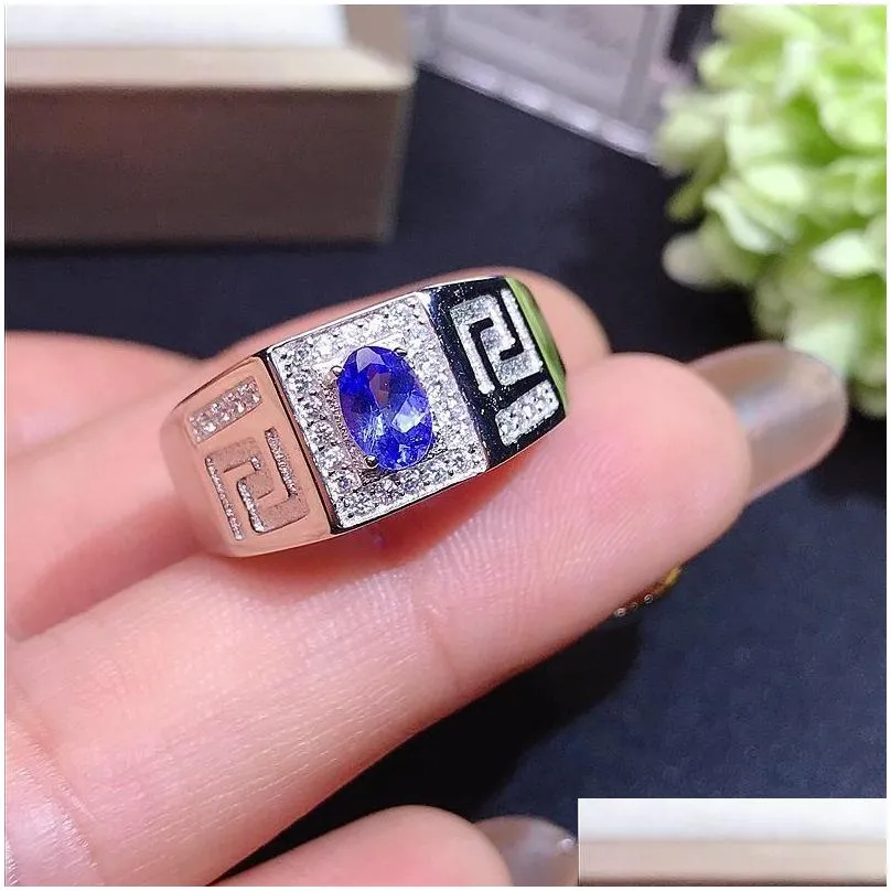 cluster rings natural tanzanite ring 925 silver women`s simple atmosphere elegant 4*6mm