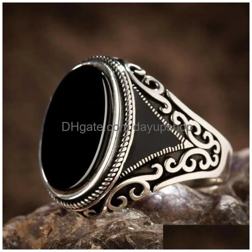 wedding rings vintage classic men`s ring fashion metal gold color inlaid black stone zircon punk men engagement luxury jewelry