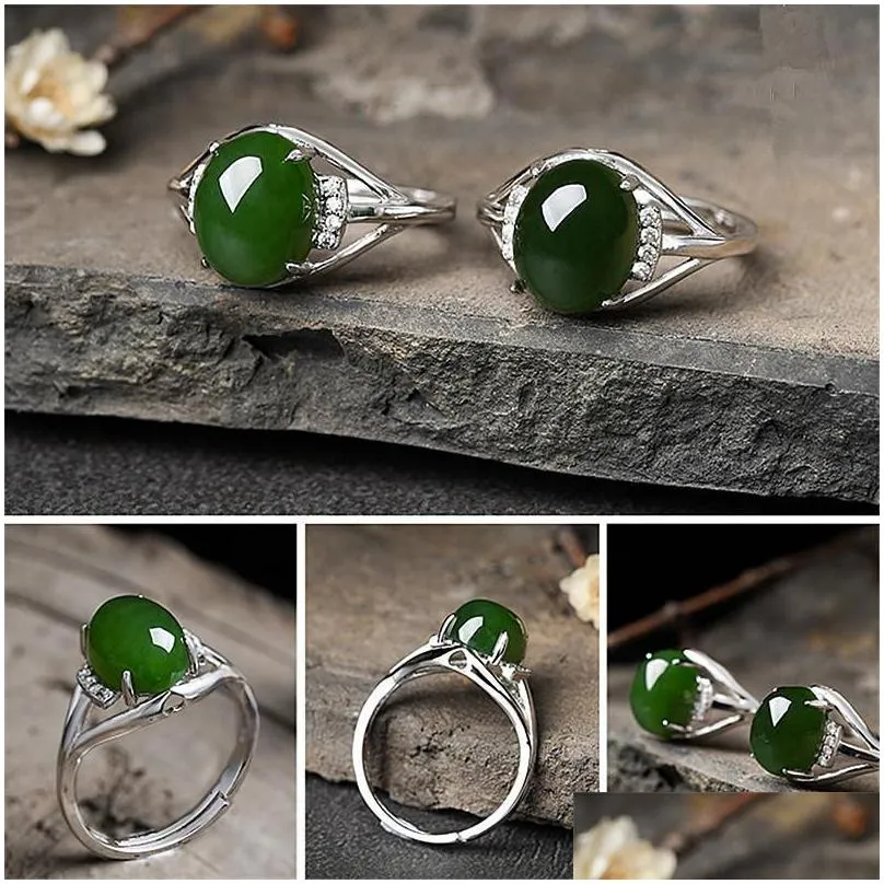 green jade emerald gemstones zircon diamonds rings for women white gold silver jewelry argent bijoux vintage bague party gifts cluster