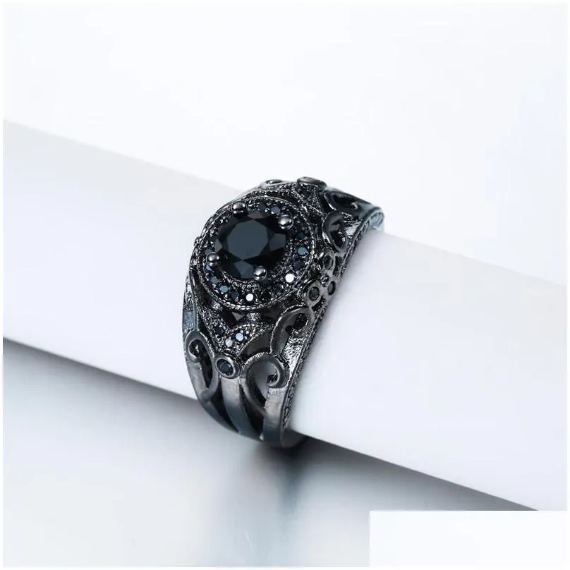 wedding rings hainon love luxury black gold color promise hollow flower women jewelry princess zircon engagement ringwedding