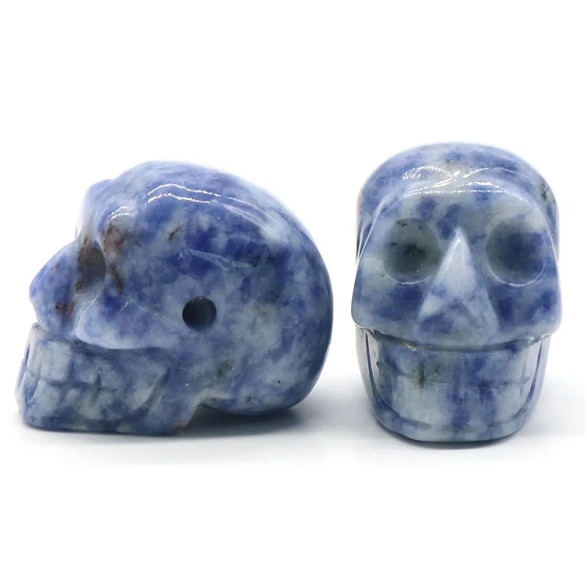 23mm Natural White Agate Skull Head Statue Hand Carved Gemstone Human Skeleton Head Figurines Reiki Healing Stone for Home Office