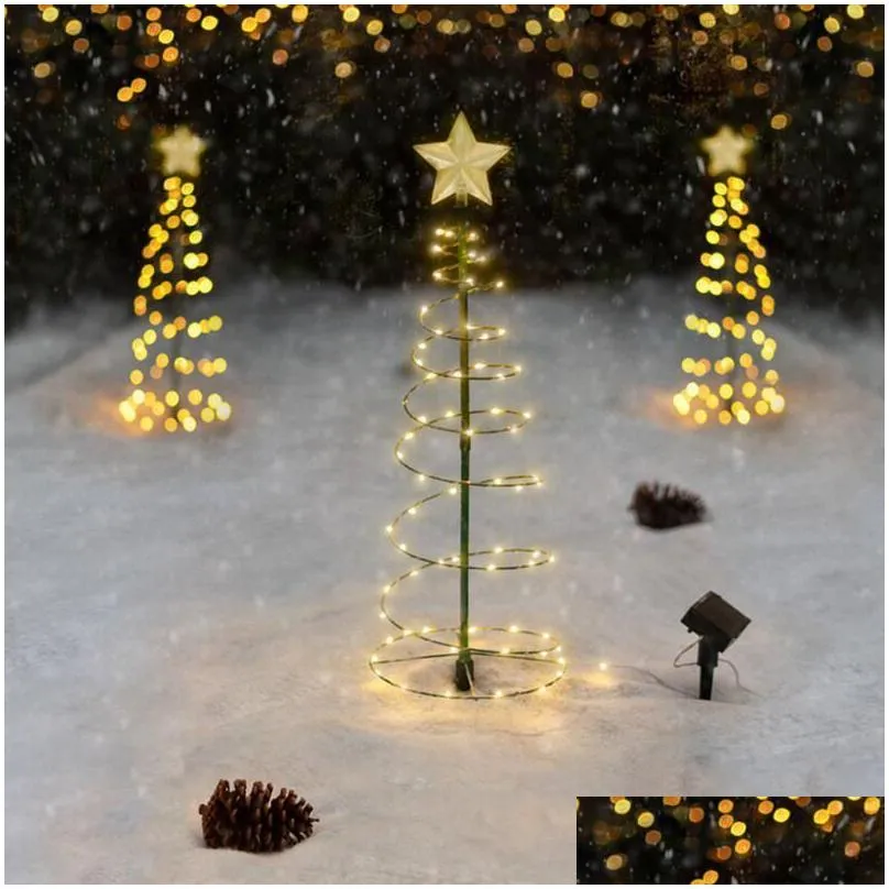 Lawn Lamps 1pc Christmas Tree Lights Solar Powered LED Xmas Flickering String Decoration For Home Year