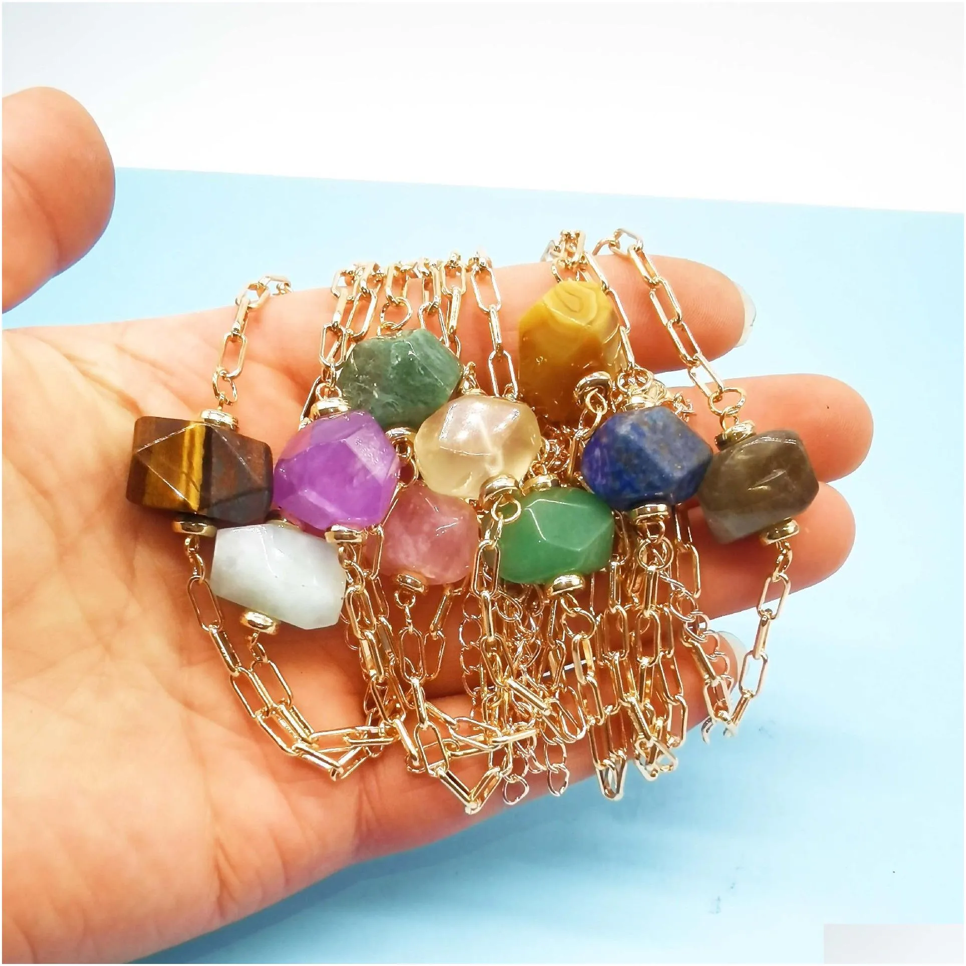 Women Agate Beads Chain Bracelet Diffuse Energy Healing Chakra Yoga Cuff Raw Tumbled Gemstone Bangle Rough Original Stone Couple