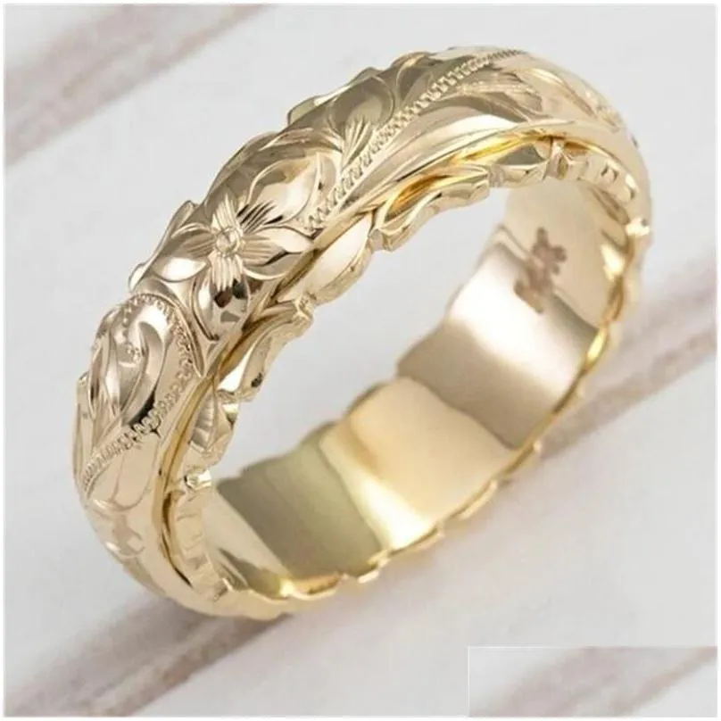 wedding rings fashion rose gold silver color ring female vintage carving flower for women jewelry luxury bridal engagement