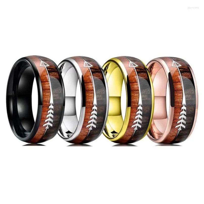 wedding rings classic 8mm titanium stainless steel for men women 4 colors koa wood inlay arrow engagement jewelry gifts