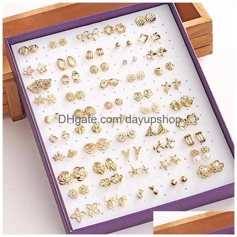 stud pairs/box women`s stainless steel earrings color round hypoallergenic wedding jewelry box fashion giftstud