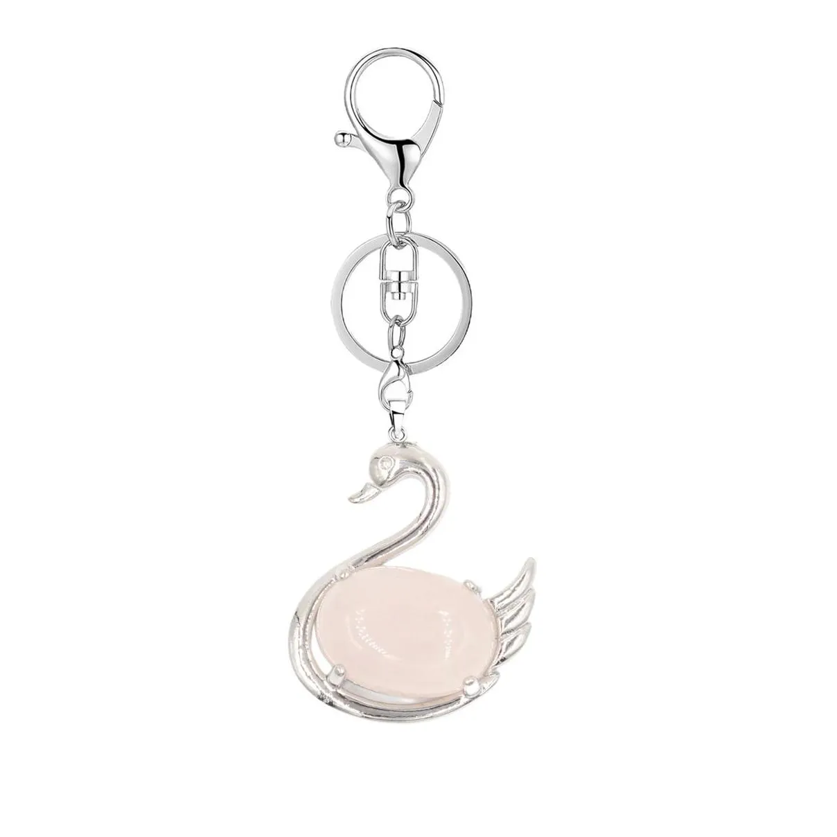 Wholesale Natural Reiki Rose Quartz Charm Keychain Cat Turtle Wing Gemstone Pendant for Women Men Jewelry