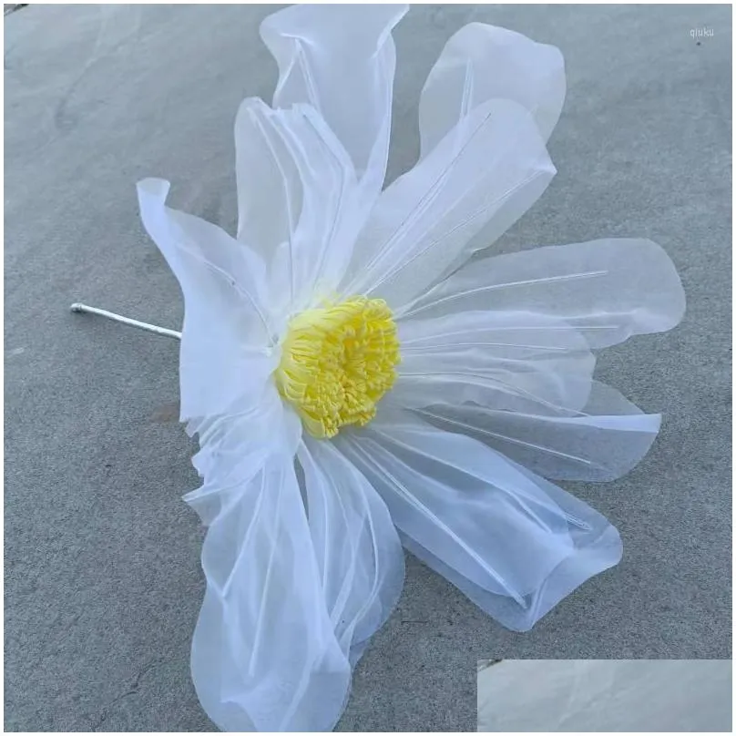 Decorative Flowers Organza Handmade Silk Poppy Big Flower Wedding Road Guide Chrysanthemum DIY Party Window Decoration 50cm/60cm70cm