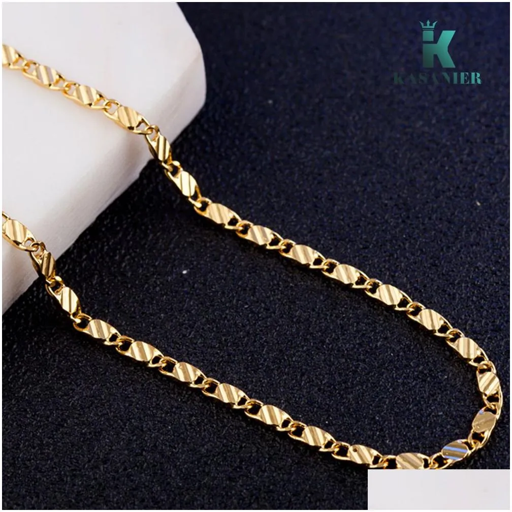 10pcs Lose Money Promotion 2mm Flat Gold/Silver Chains Necklace Beautiful Jewelry for Women Water wave block Figaro necklace 16-30inch