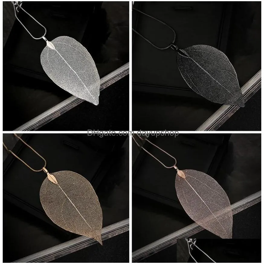 classic leaf pendant necklace feather necklace long sweater chain statement jewelry choker necklace for women leaf leaves