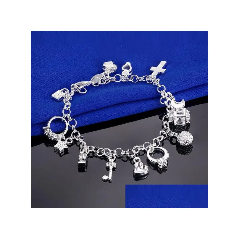 new silver bracelets multi pendant crystal bracelet for woman fashion jewelry gift