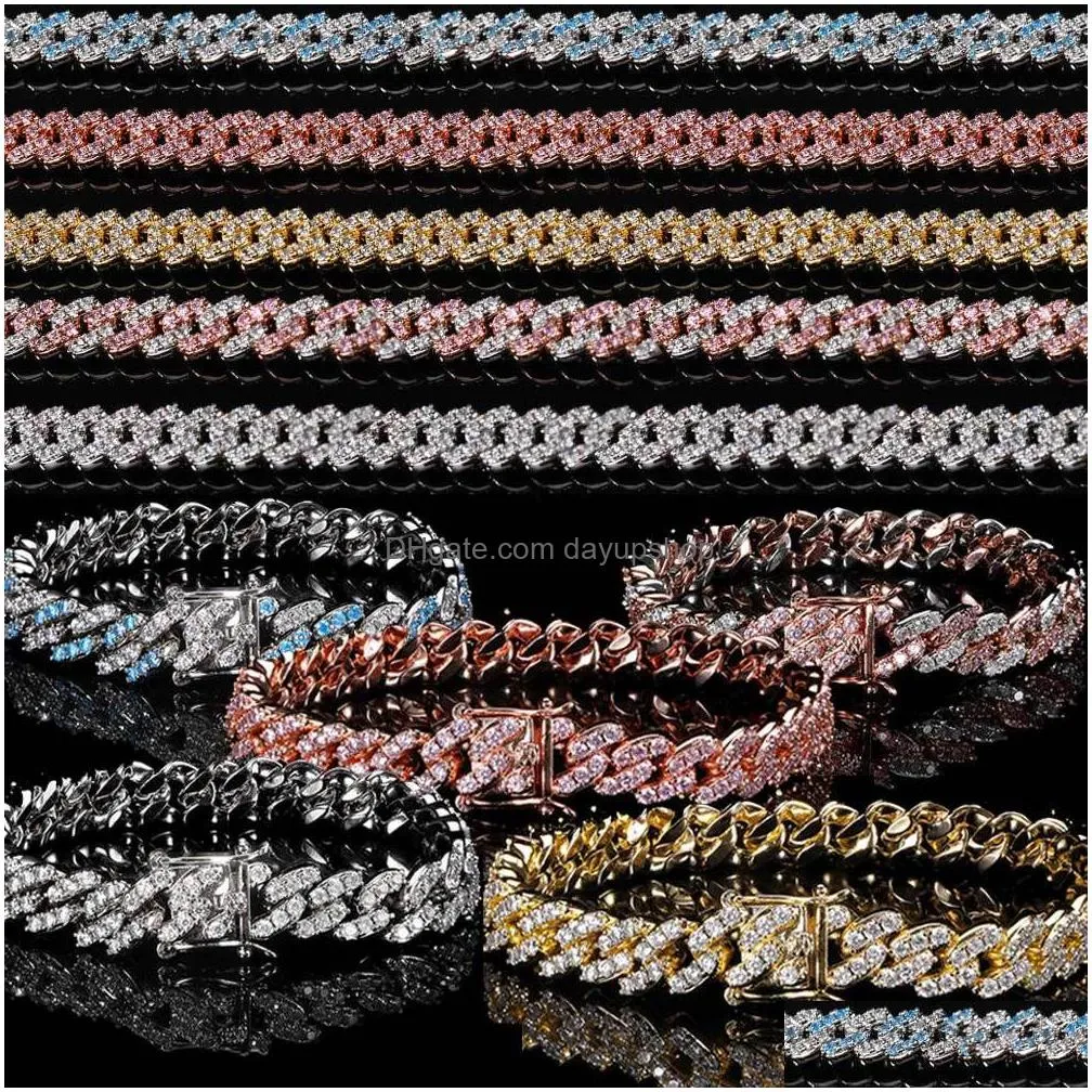 color cuban link chain 9mm zirconia mens bracelets jewelry 7 8 9 10 inch hip hop electroplated bracelet for men and women party