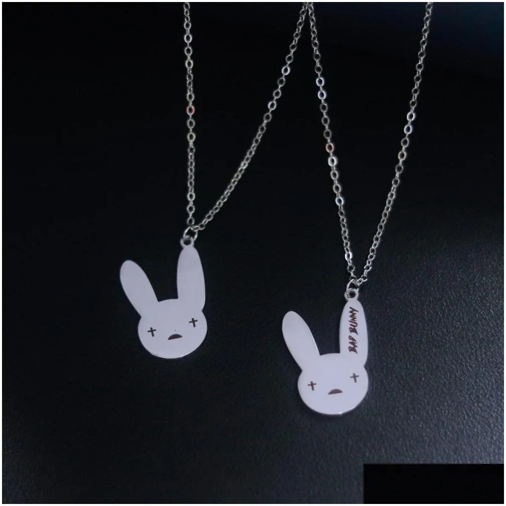 2021 new stainless steel rabbit bad bunny pendant necklace popular singer fans gift collares jewelry for women man collier femme