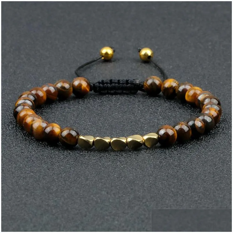 Natural 6mm Tiger Lava Bangle Irregular Copper Beads Braided Bracelet For Women Men Handmade Ethnic Tibetan Jewelry