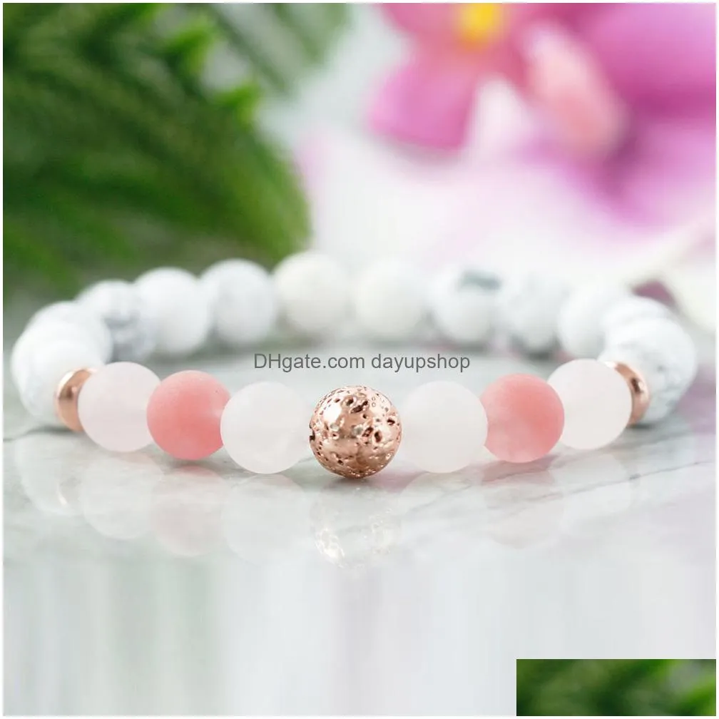 mg1093 matted rose quarz howlite bracelet  oil diffuser bracelet lava stone energy protection bracelet aromatherapy