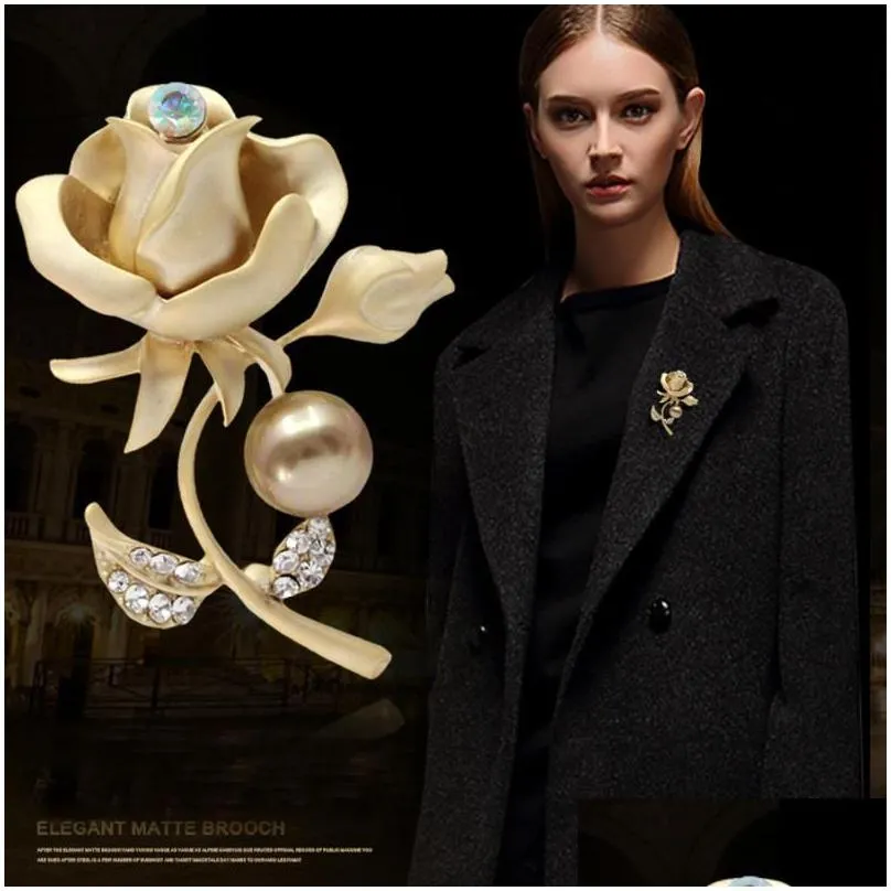 pins, brooches charm simulated-pearl brooch pin rhinestone rose flowers high-grade shell for women suit hats accessories xz083