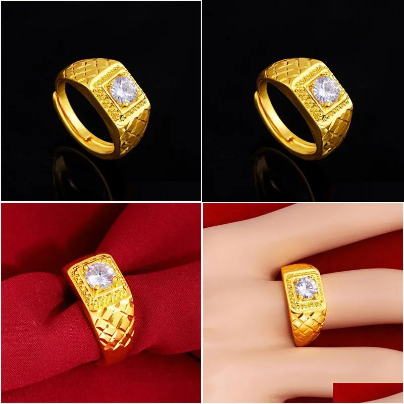 cluster rings vietnam sand gold zircon ring for men 24k yellow men`s finger wedding birthday fine jewelry accessories gifts 2022