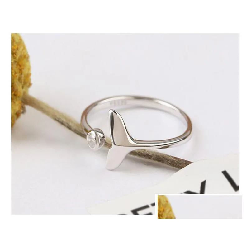 new arrival opening ring personality beautiful silver jewelry fishtail fish wave crystal