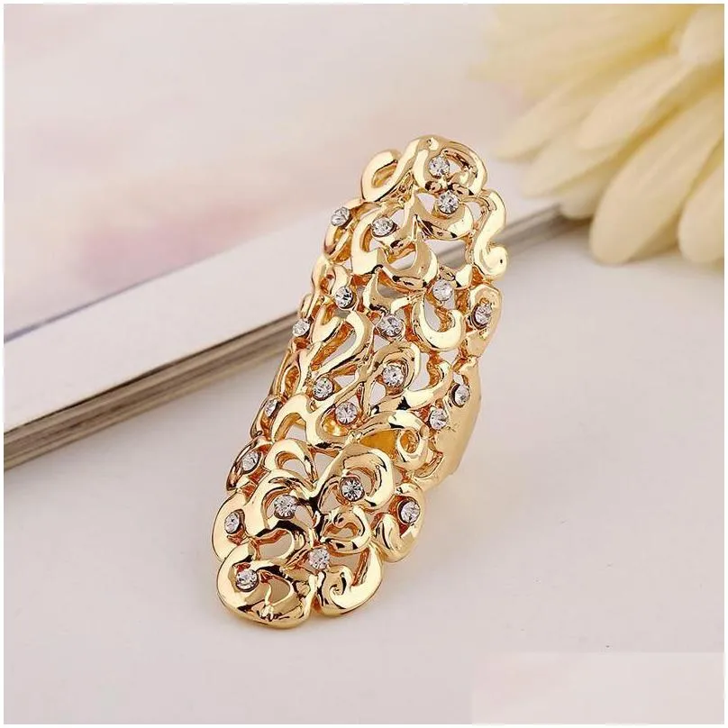 cluster rings women`s ring hollow out floral carving gothic punk joint armor knuckle full finger jewelry for women 2022