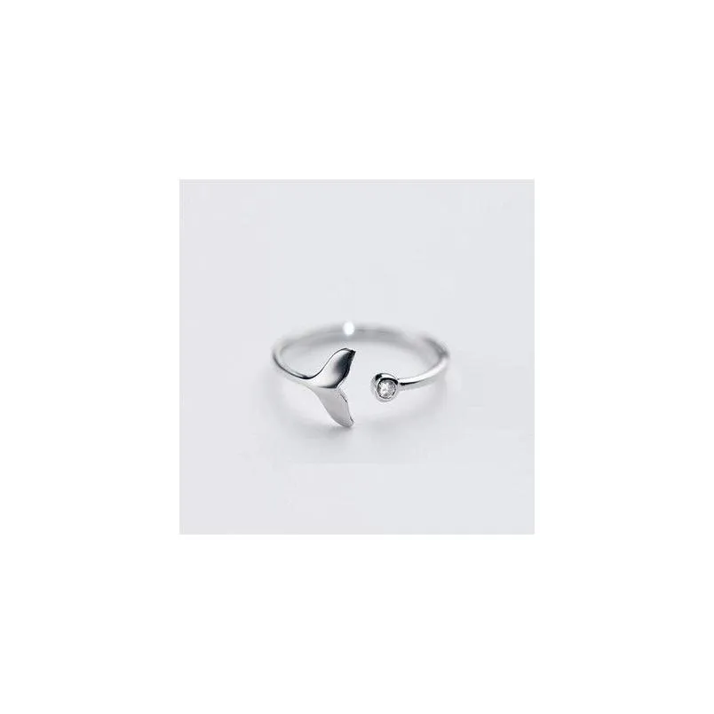 new arrival opening ring personality beautiful silver jewelry fishtail fish wave crystal