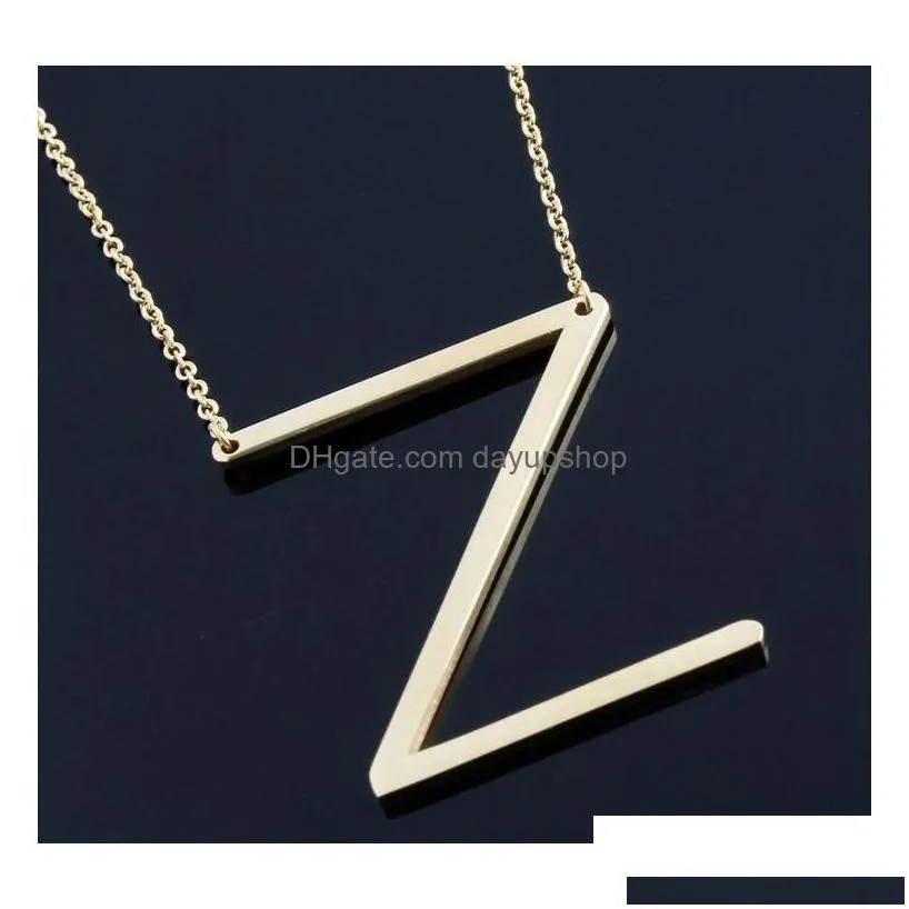 women fashion sideways personalized az letter name initial gold silver plated stainless steel necklace pendant f wmtups