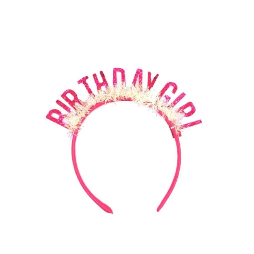 Happy Birthday Girl Headband Party Decoration Blingbling Glitter Tiara Crown with Tassel Decor for Kids and Adults Party Supplies Pink Silver Gold Rose