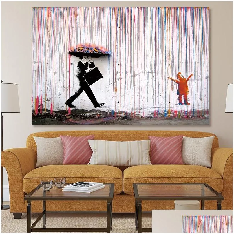 color rain banksy wall decor art canvas painting calligraphy poster print picture decorative living room home decor1