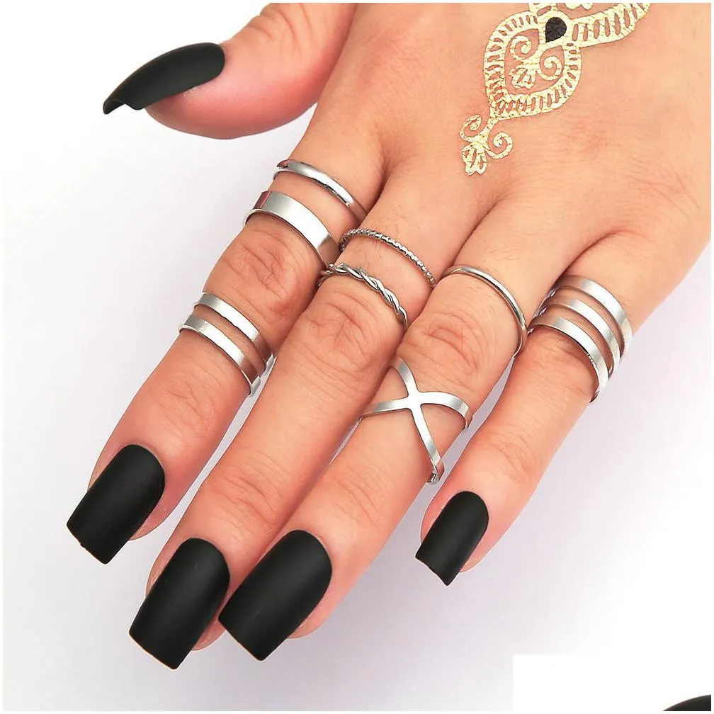 punk gold round hollow geometric ring set for women girls fashion cross twist open joint rings 2021 female jewelry gift