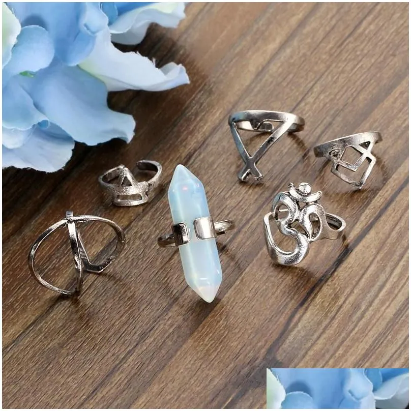 cluster rings geometrical irregular for women fashion aneis big white stone jewelry knuckle set boho anillos femal gift