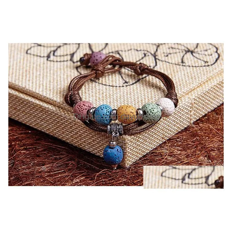 fashion bohemian multicolor lava stone bracelet for women men jewelry weave leather essential oil diffuser bracelet8062355