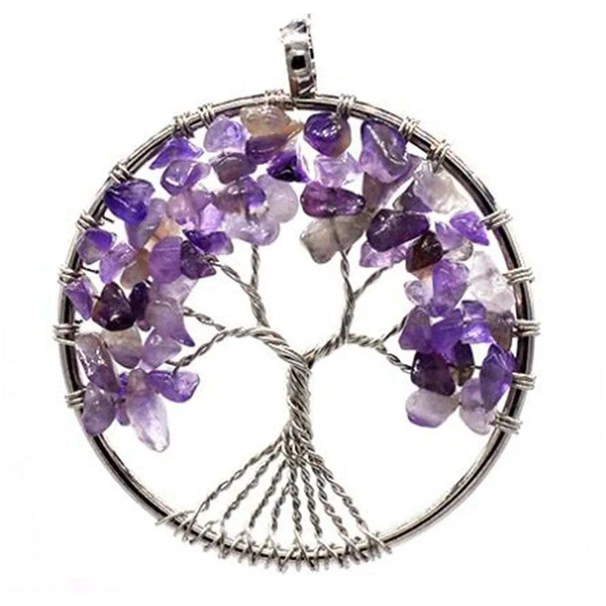 SEVENSTONE Tree of Life Pendant Natural Stone Crystal Men and Women Cure Energy Necklace Gemstone Earrings Keychain Jewelry