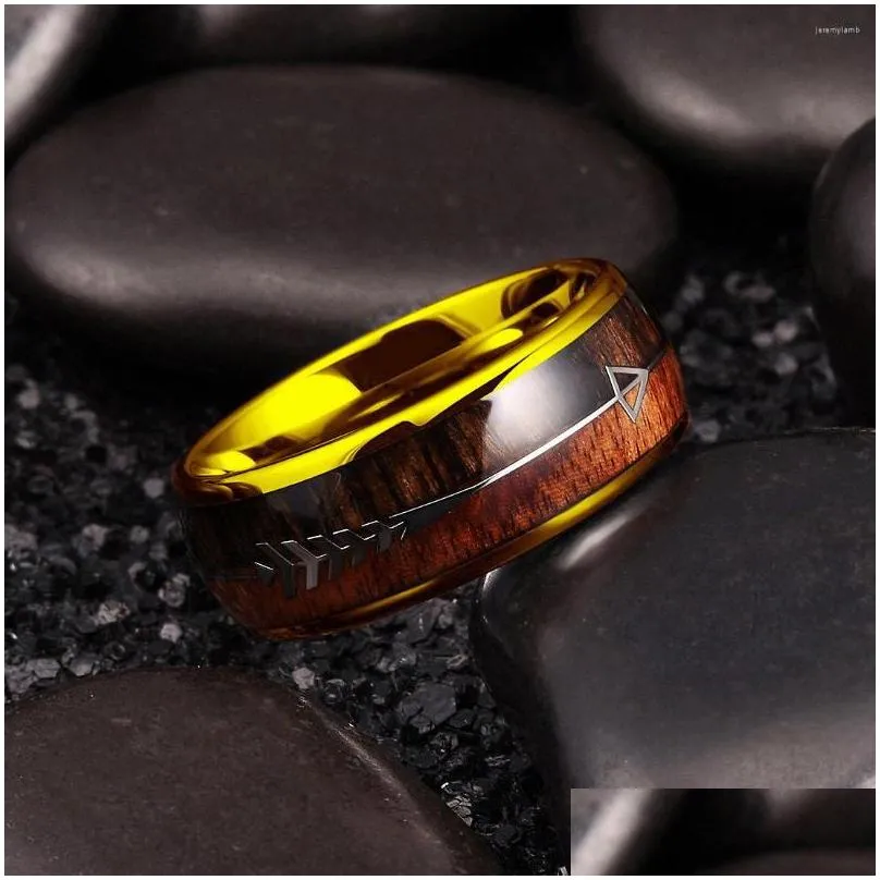 wedding rings classic 8mm titanium stainless steel for men women 4 colors koa wood inlay arrow engagement jewelry gifts