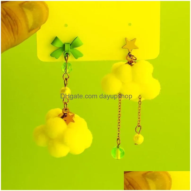 dangle & chandelier asymmetrical cloud plush ball crystal drop earrings for women girls cute korean big pendant trendy jewelrydangle