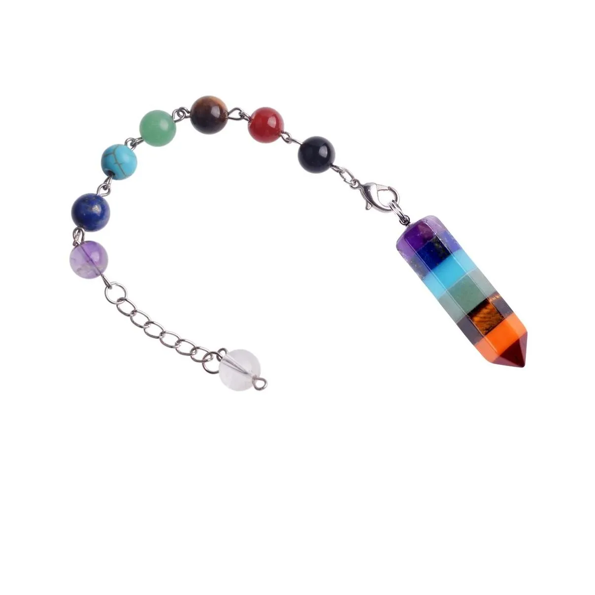 7-color gem chakra yoga pendant ladies three-piece (earring necklace keychain)