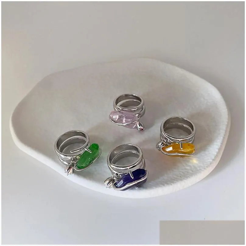 cluster rings srcoi exquisite mix-crystal stone stackable trendy minimalist irregular geometric ring wedding engagement finger jewelry