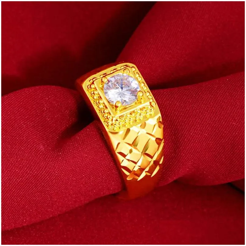 cluster rings vietnam sand gold zircon ring for men 24k yellow men`s finger wedding birthday fine jewelry accessories gifts 2022