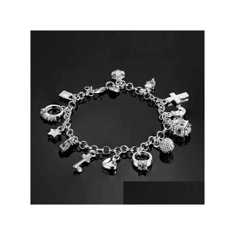 new silver bracelets multi pendant crystal bracelet for woman fashion jewelry gift