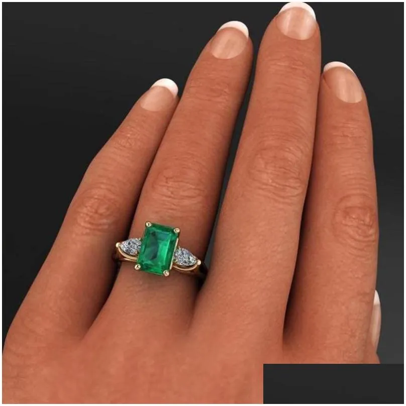 wedding rings style green crystal zircon for women gold color ring fashion jewelry