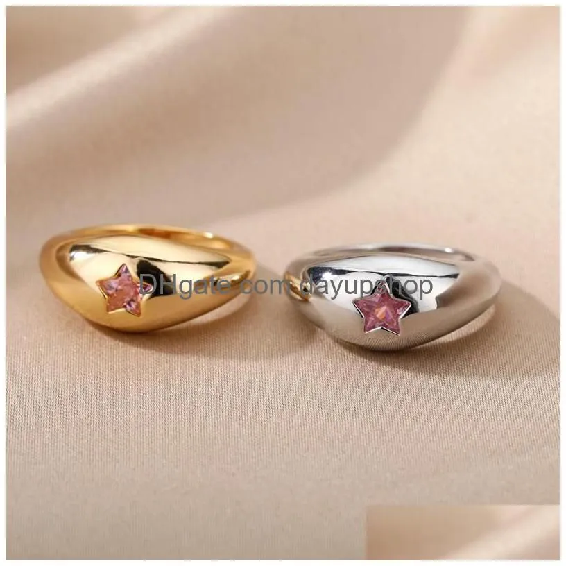 wedding rings pink zircon five-pointed star ring flower black round cubic zirconia gold for woman bride knuckle female jewelry
