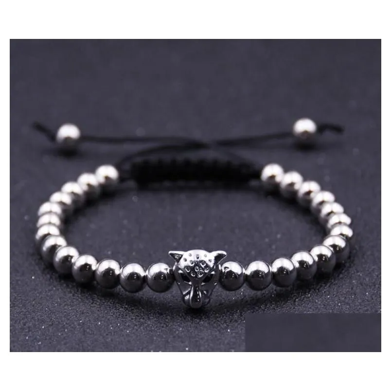 Leopard head hollow copper beads bead bracelet men`s popular handmade designer bracelet