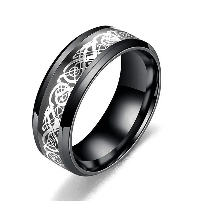 cluster rings 1pc dragon ring for men wedding stainless steel carbon fiber black inlay comfort fit band fashion jewelry