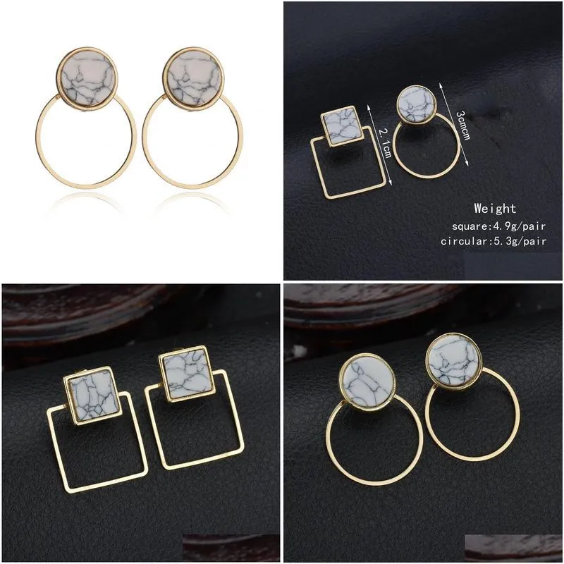 new fashion design geometric round white marble dangle earrings for woman charm jewelry gift