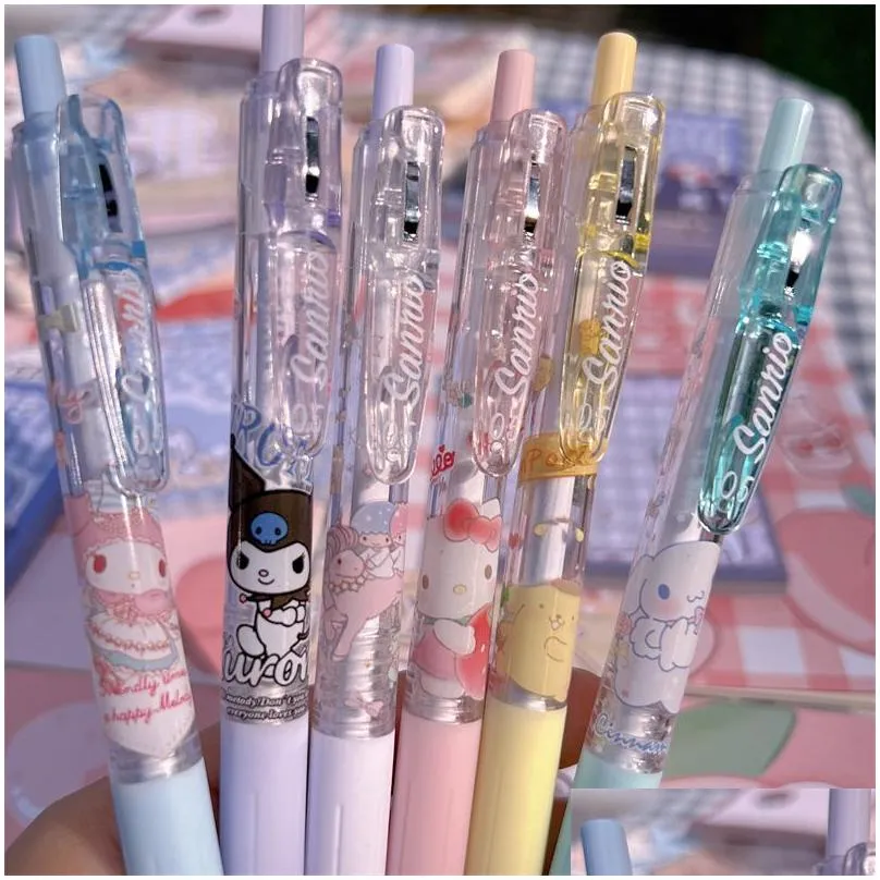 wholesale 6 pcs/set cartoon cute student colorful gel pens smooth writing supplies 6 colors 0.5mm stationery papelaria material school